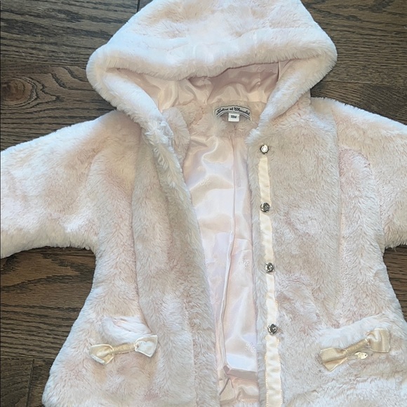 Tartine et Chocolat 18 months Baby Pink Faux Fur Hooded Coat EUC - Picture 3 of 11